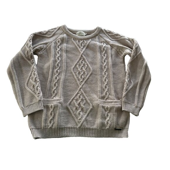 Blarney Woolen Mills Ivory Thick Chunky Wool Knit Fisherman Sweater Small - Picture 1 of 8
